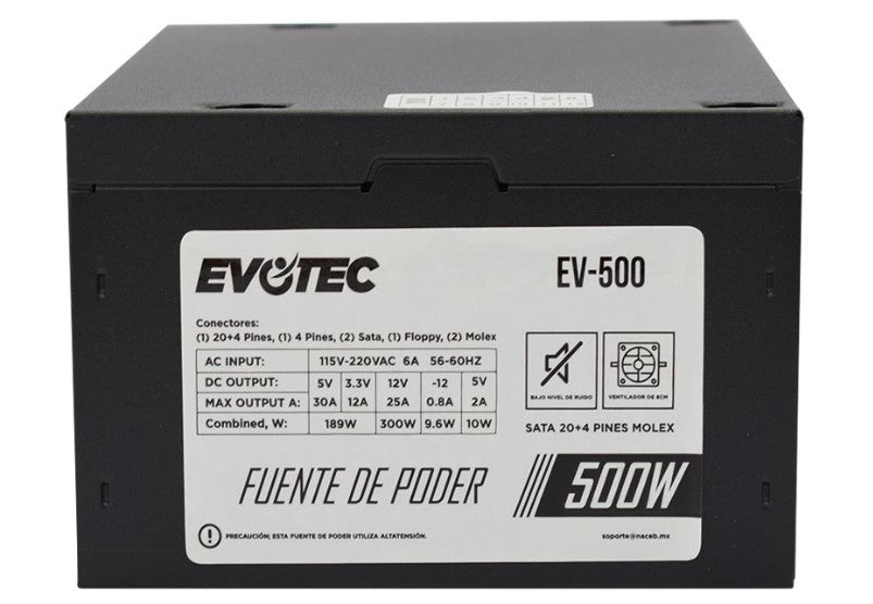 Fuente de Poder EVOTEC EV-500 - Negro, 500 W Fuente de Poder EVOTEC EV-500 - Negro, 500 W